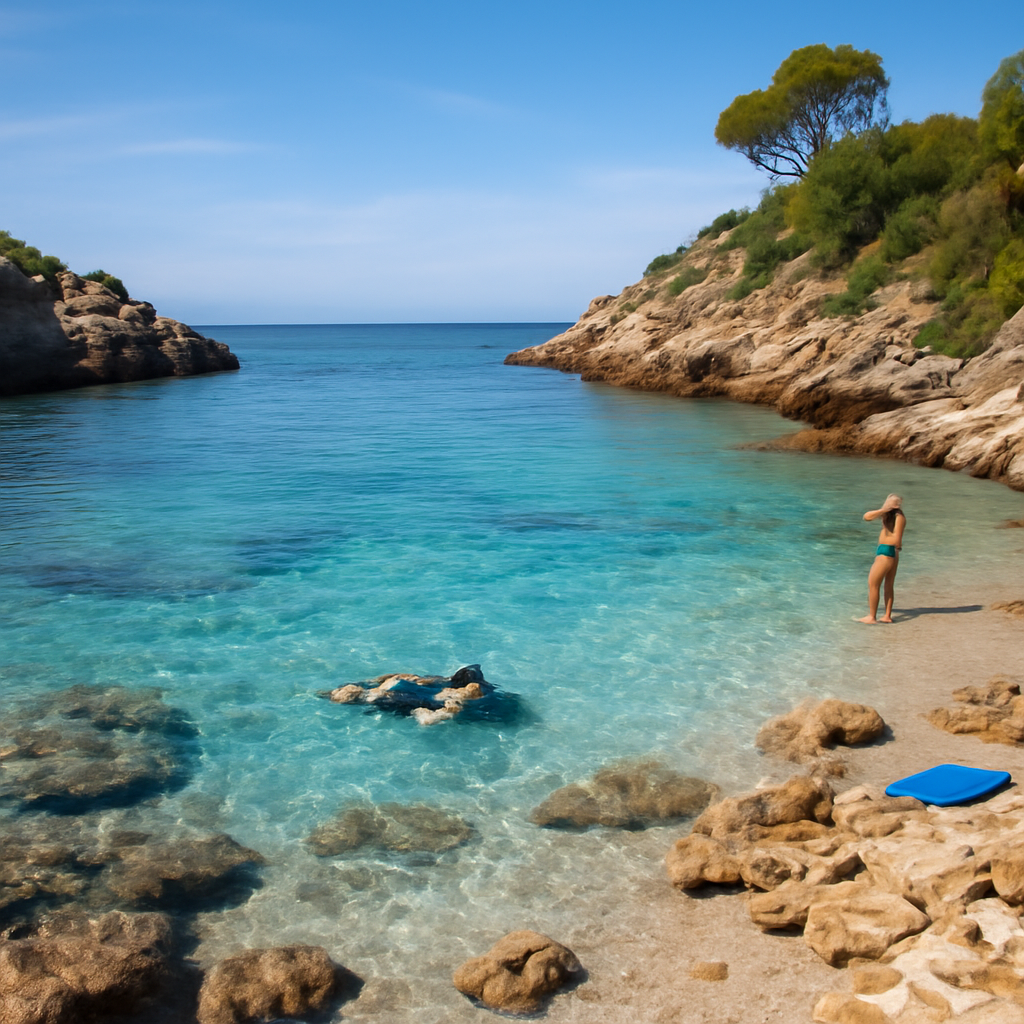 Cala mediterránea tranquila junto al camino de ronda